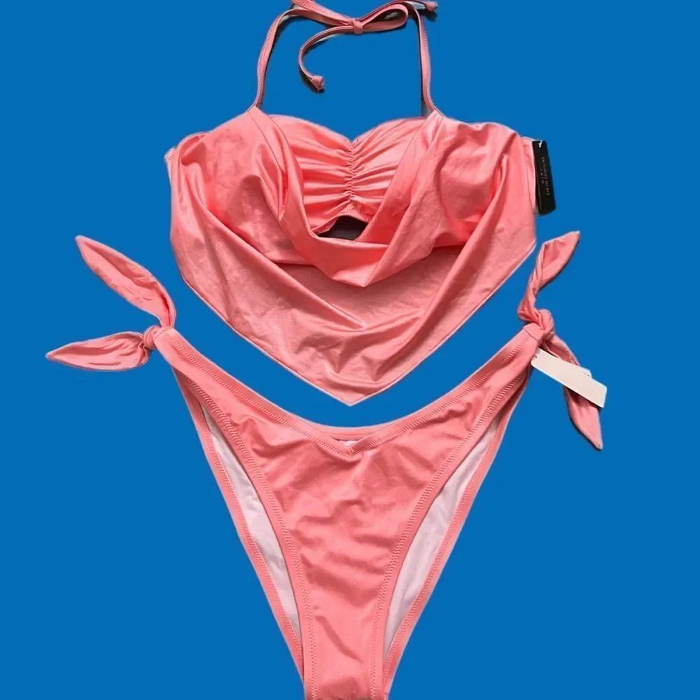 New Victoria’s Secret Swim Halter Draped Bandana Bikini Top & Bottom Set Pink L